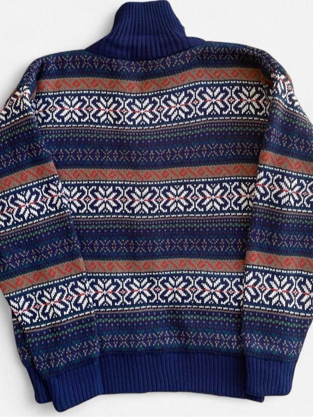 Vintage 90s Ash Creek Trading Sweater Jacket Full Zip Blue Snowflake Fair Isle L - Picture 6 of 7